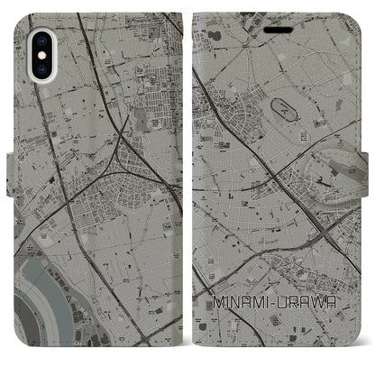 【南浦和（埼玉県）】地図柄iPhoneケース（手帳タイプ）モノトーン・iPhone XS Max 用