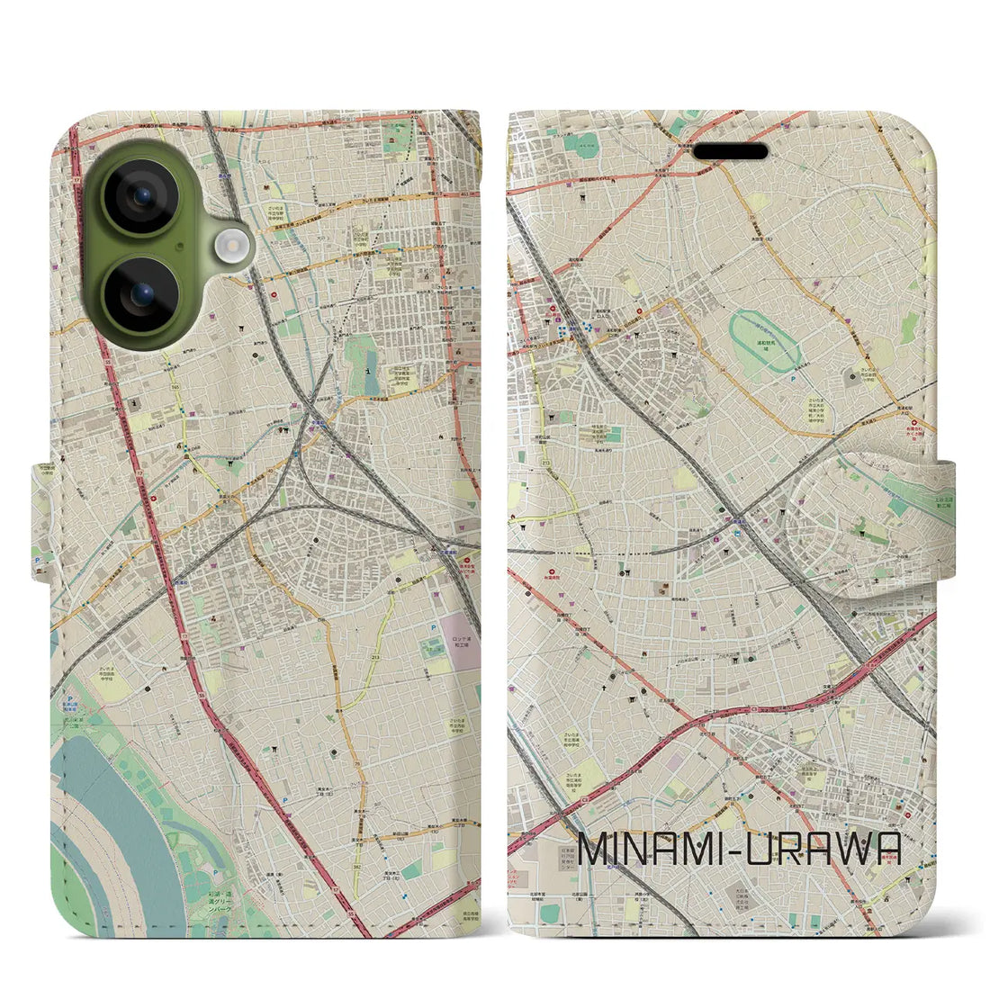 【南浦和（埼玉県）】地図柄iPhoneケース（手帳タイプ）ナチュラル・iPhone 17 Pro Max 用