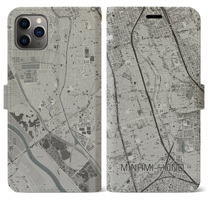 【南与野】地図柄iPhoneケース（手帳両面タイプ・モノトーン）iPhone 11 Pro Max 用