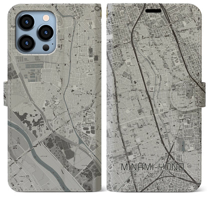 【南与野】地図柄iPhoneケース（手帳両面タイプ・モノトーン）iPhone 13 Pro Max 用