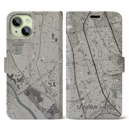 【南与野】地図柄iPhoneケース（手帳両面タイプ・モノトーン）iPhone 15 用