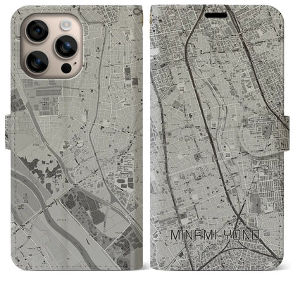 【南与野（埼玉県）】地図柄iPhoneケース（手帳タイプ）モノトーン・iPhone 16 Plus 用