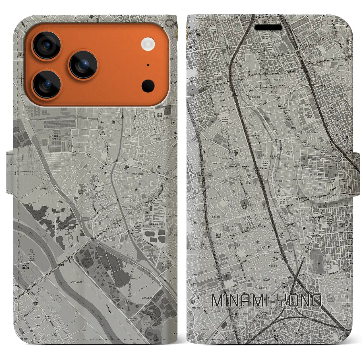 【南与野（埼玉県）】地図柄iPhoneケース（手帳タイプ）