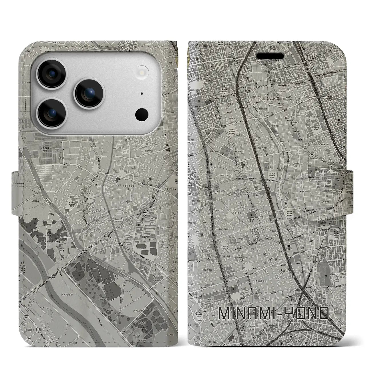 【南与野（埼玉県）】地図柄iPhoneケース（手帳タイプ）