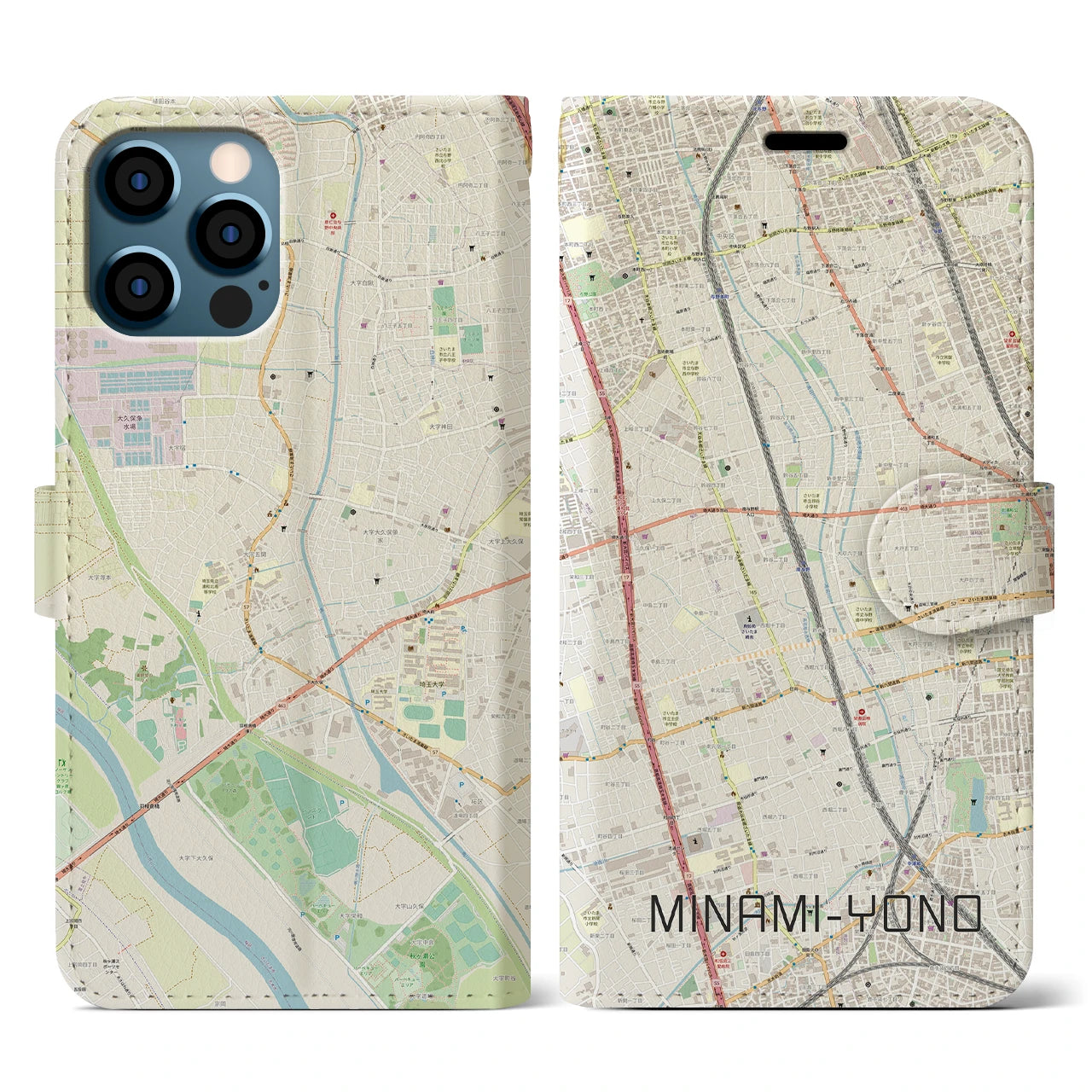 【南与野（埼玉県）】地図柄iPhoneケース（手帳タイプ）