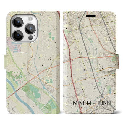 【南与野（埼玉県）】地図柄iPhoneケース（手帳タイプ）ナチュラル・iPhone 14 Pro 用