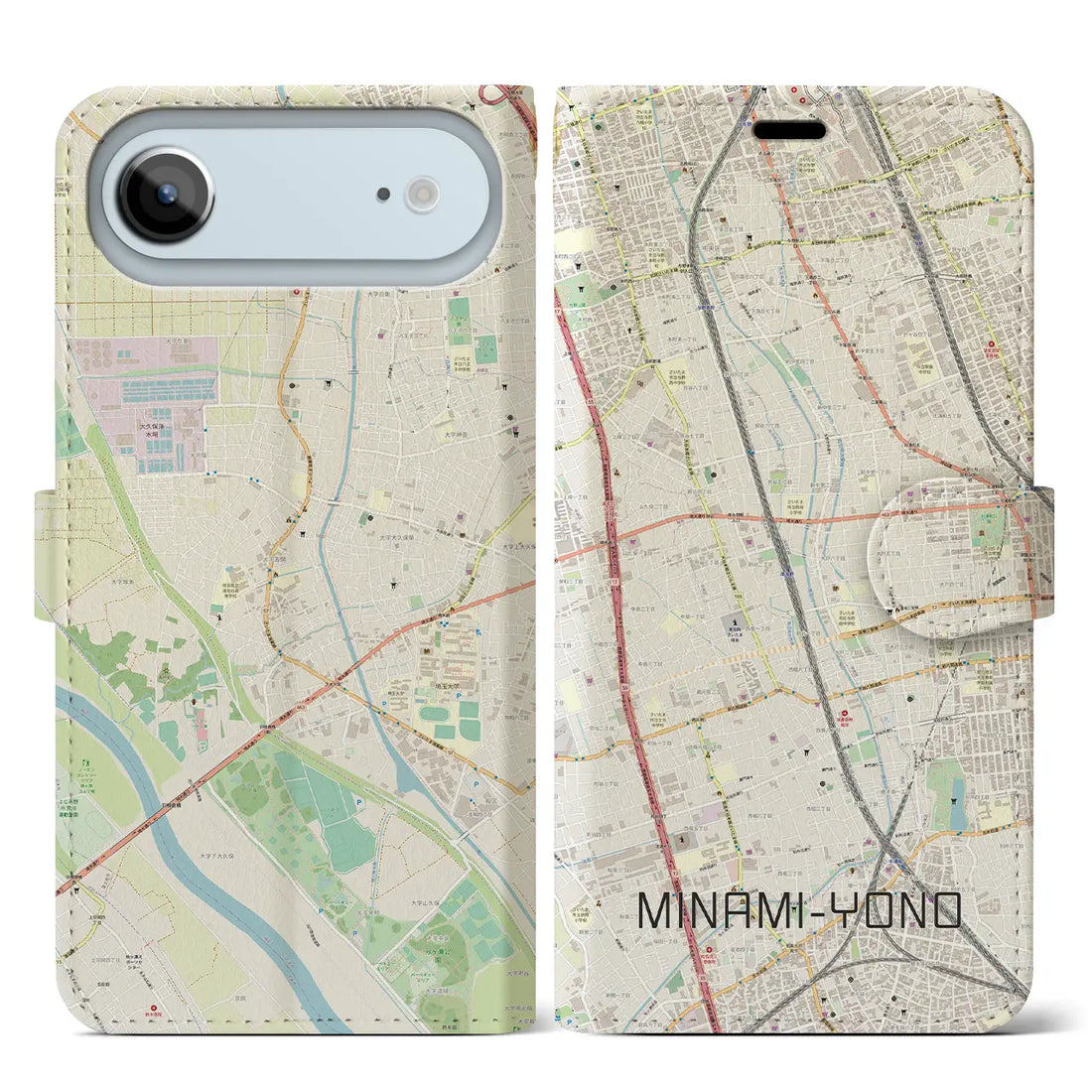 【南与野(埼玉県)】地図柄iPhoneケース(手帳タイプ)モノトーン・iPhone 17 Pro Max 用