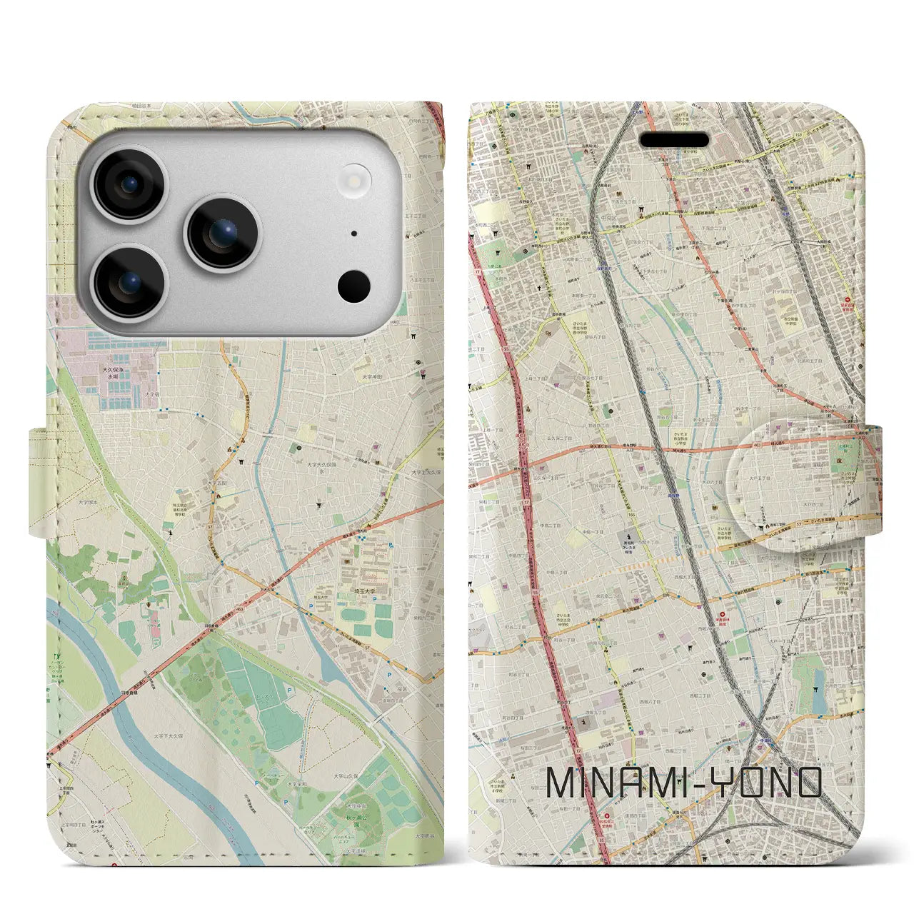 【南与野（埼玉県）】地図柄iPhoneケース（手帳タイプ）