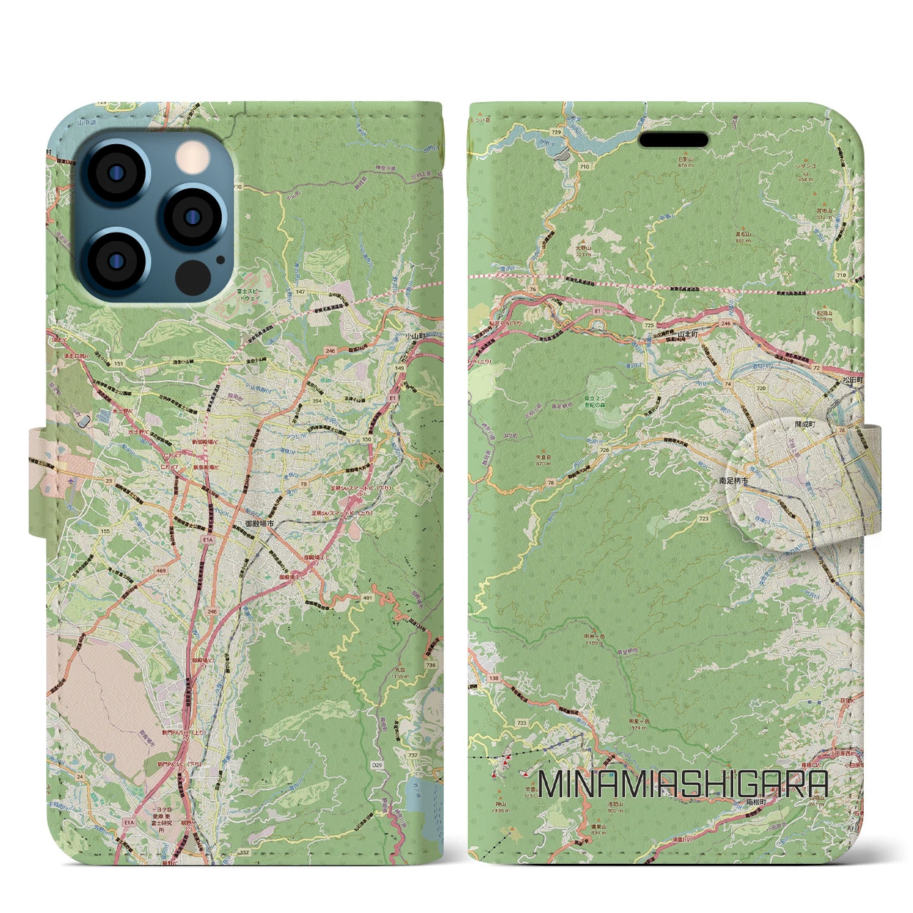 【南足柄（神奈川県）】地図柄iPhoneケース（手帳タイプ）