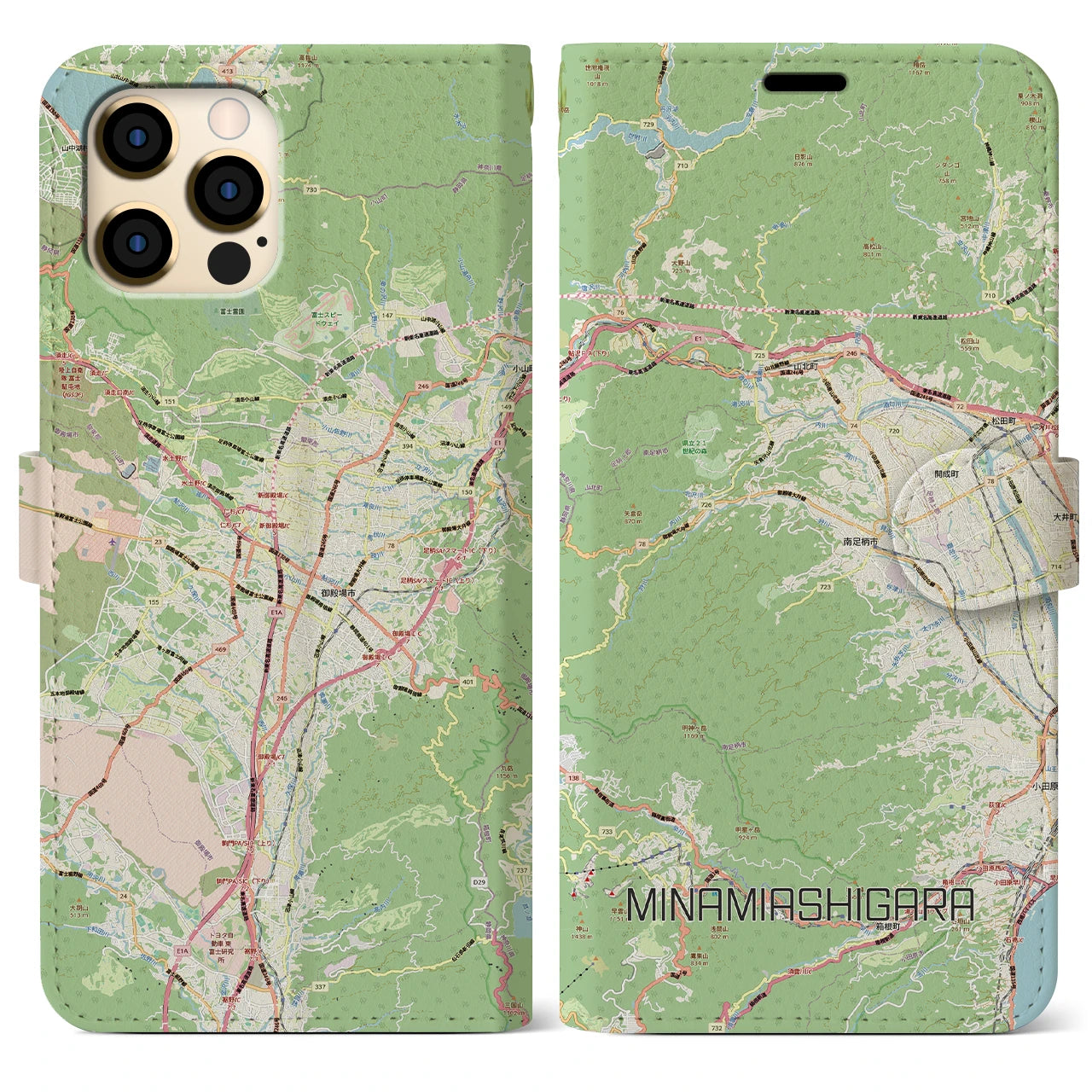 【南足柄（神奈川県）】地図柄iPhoneケース（手帳タイプ）
