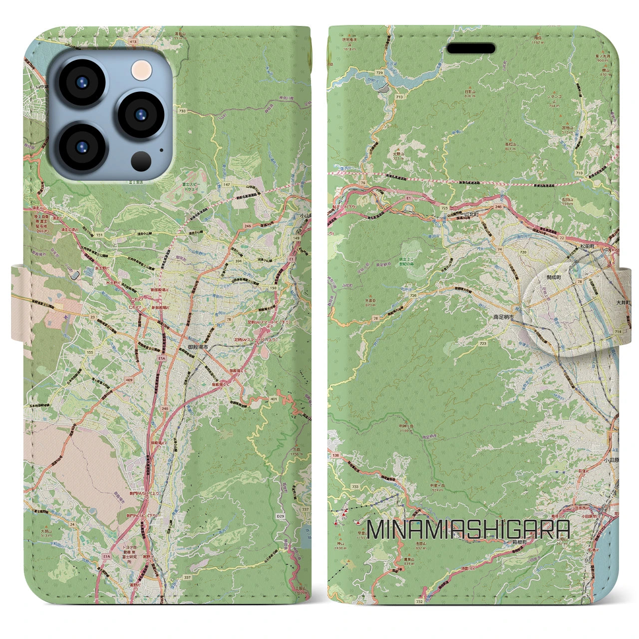 【南足柄（神奈川県）】地図柄iPhoneケース（手帳タイプ）