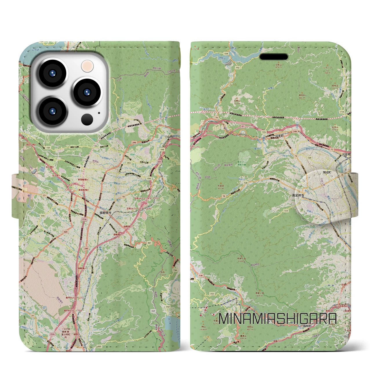 【南足柄（神奈川県）】地図柄iPhoneケース（手帳タイプ）