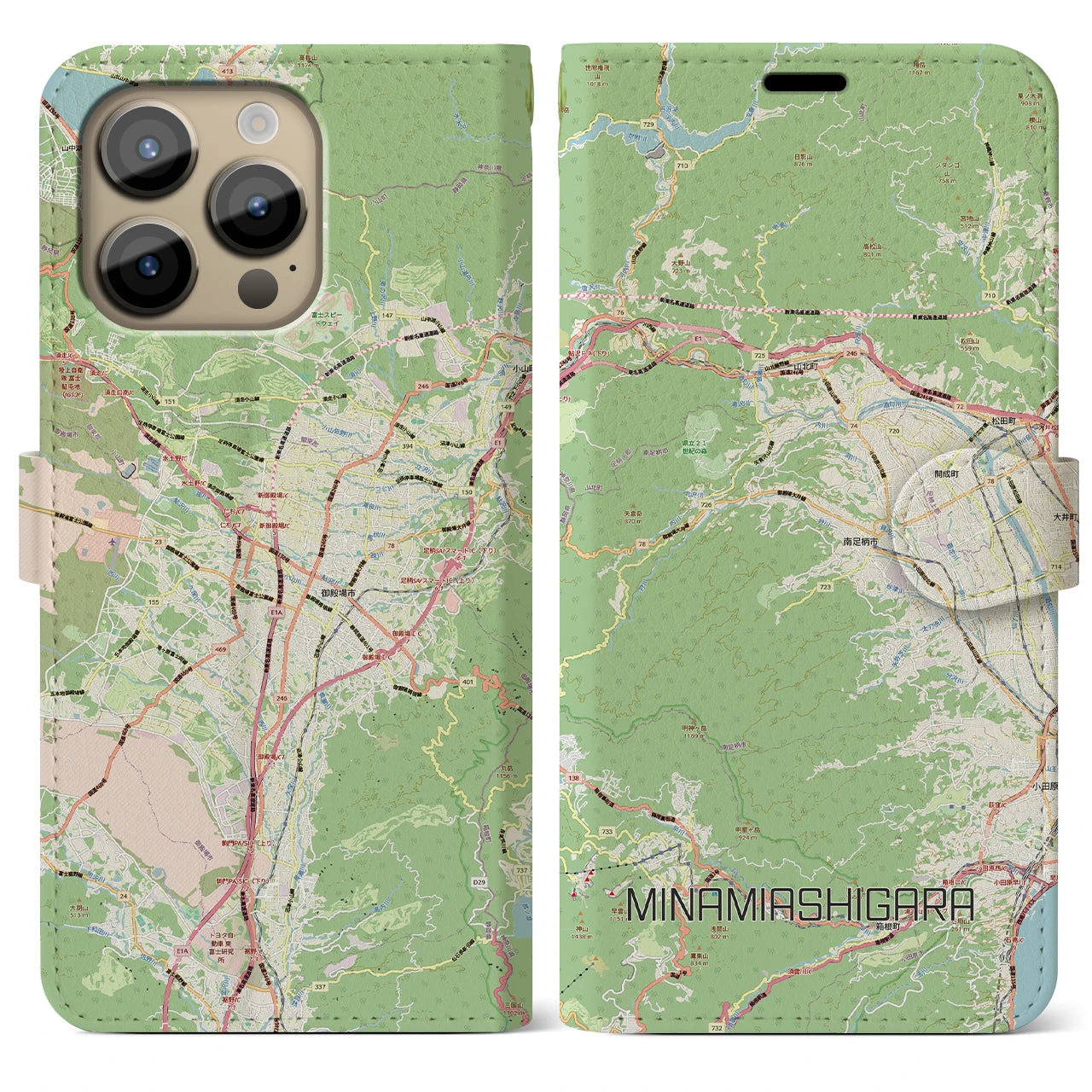 【南足柄（神奈川県）】地図柄iPhoneケース（手帳タイプ）