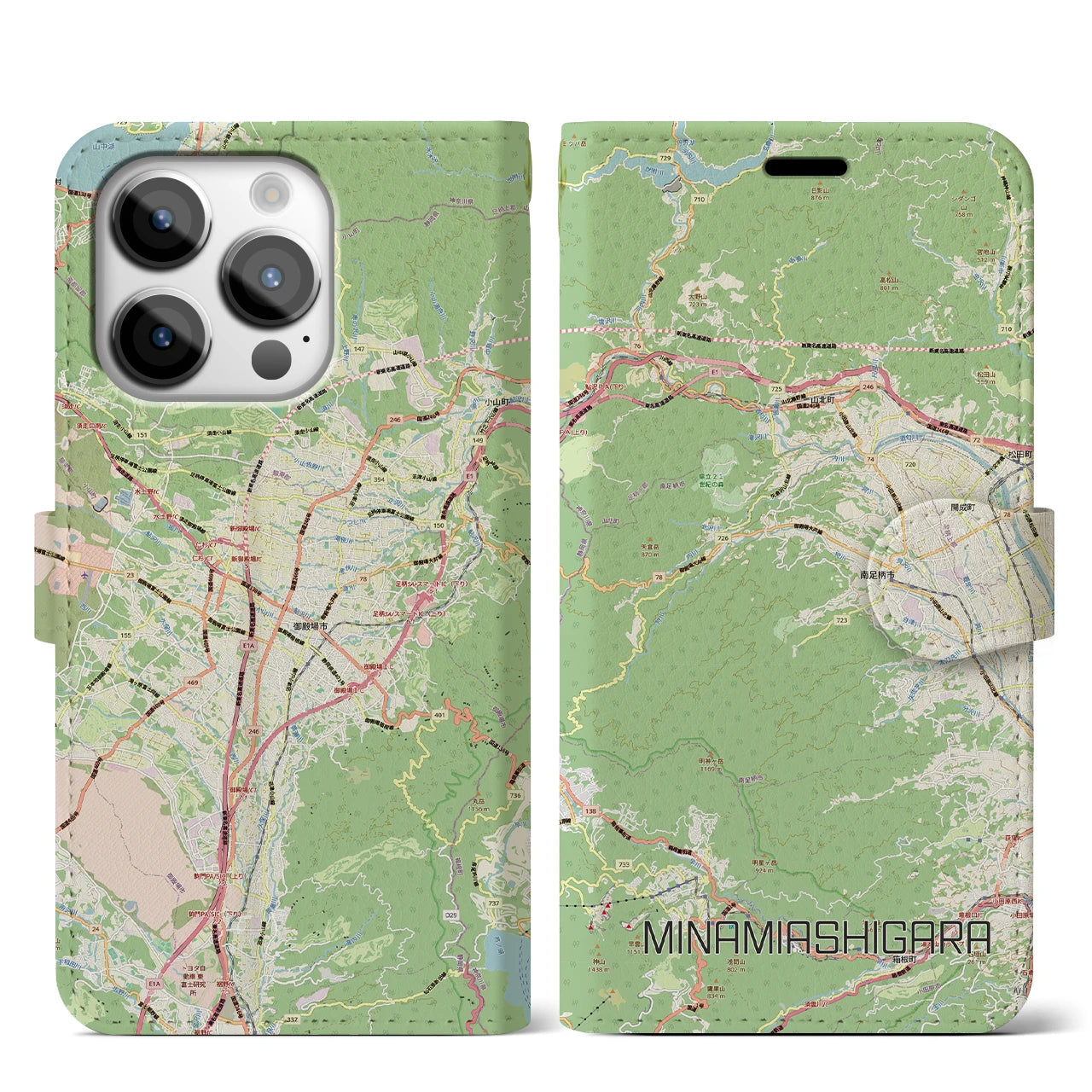 【南足柄（神奈川県）】地図柄iPhoneケース（手帳タイプ）
