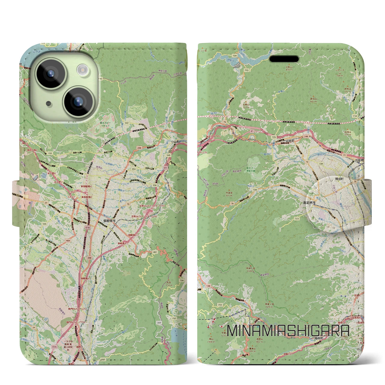 【南足柄（神奈川県）】地図柄iPhoneケース（手帳タイプ）