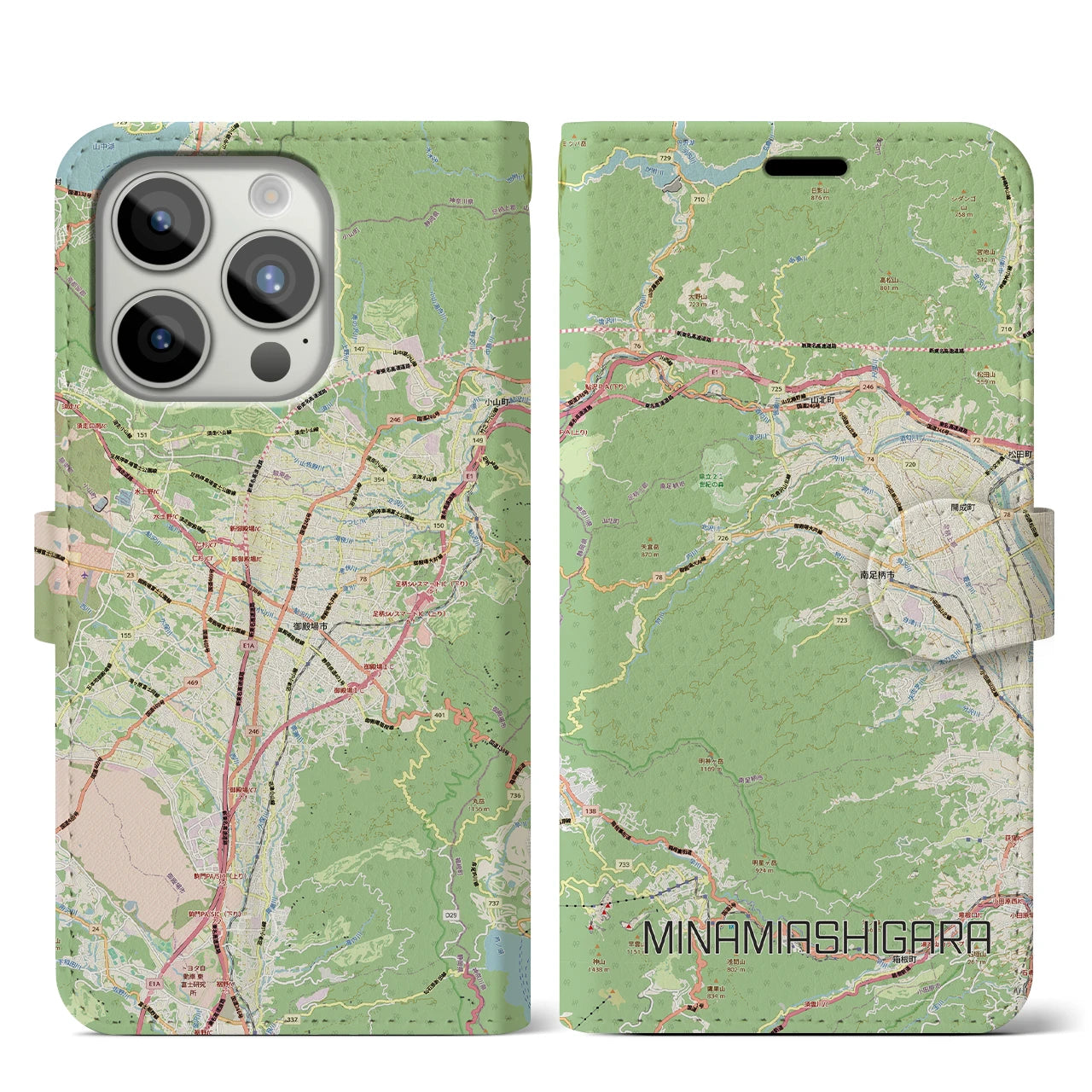 【南足柄（神奈川県）】地図柄iPhoneケース（手帳タイプ）