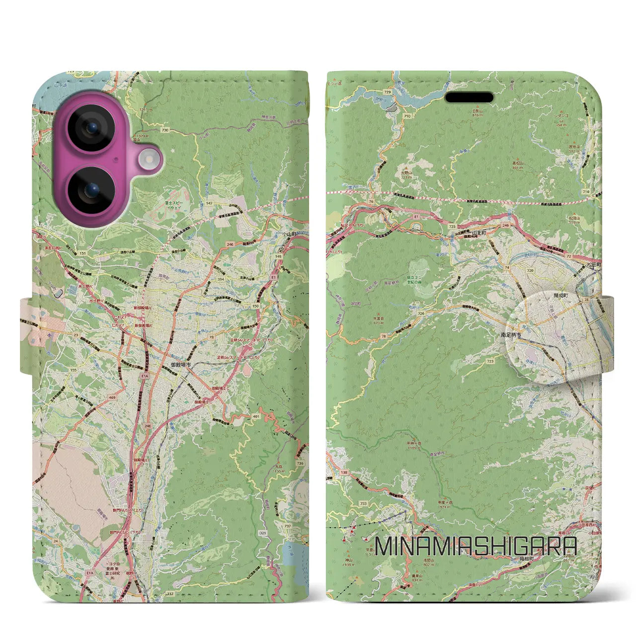 【南足柄（神奈川県）】地図柄iPhoneケース（手帳タイプ）