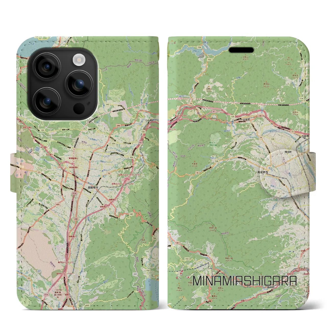 【南足柄（神奈川県）】地図柄iPhoneケース（手帳タイプ）