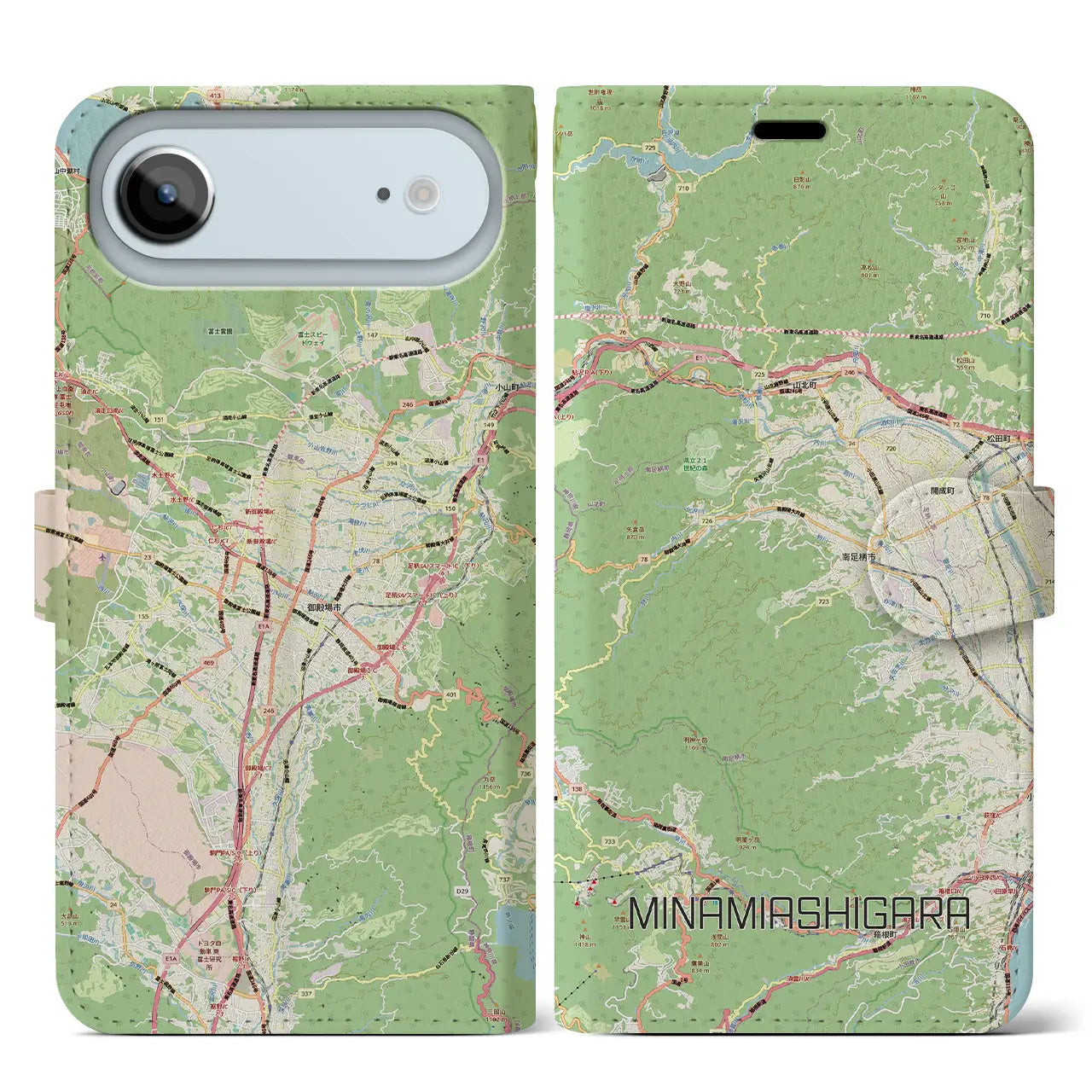 【南足柄（神奈川県）】地図柄iPhoneケース（手帳タイプ）ナチュラル・iPhone 17 Pro Max 用