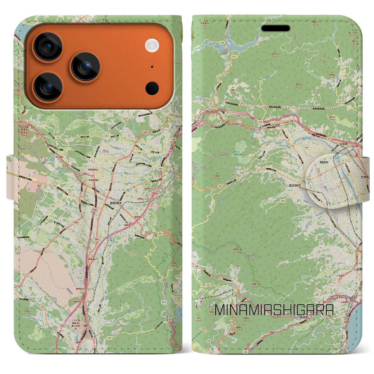 【南足柄（神奈川県）】地図柄iPhoneケース（手帳タイプ）モノトーン・iPhone 17 Pro Max 用