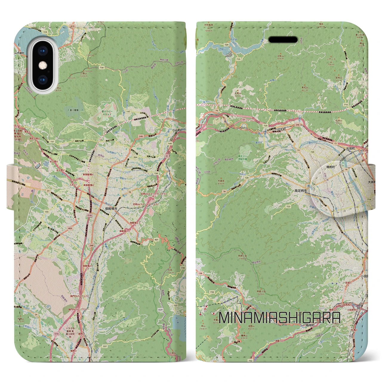 【南足柄（神奈川県）】地図柄iPhoneケース（手帳タイプ）