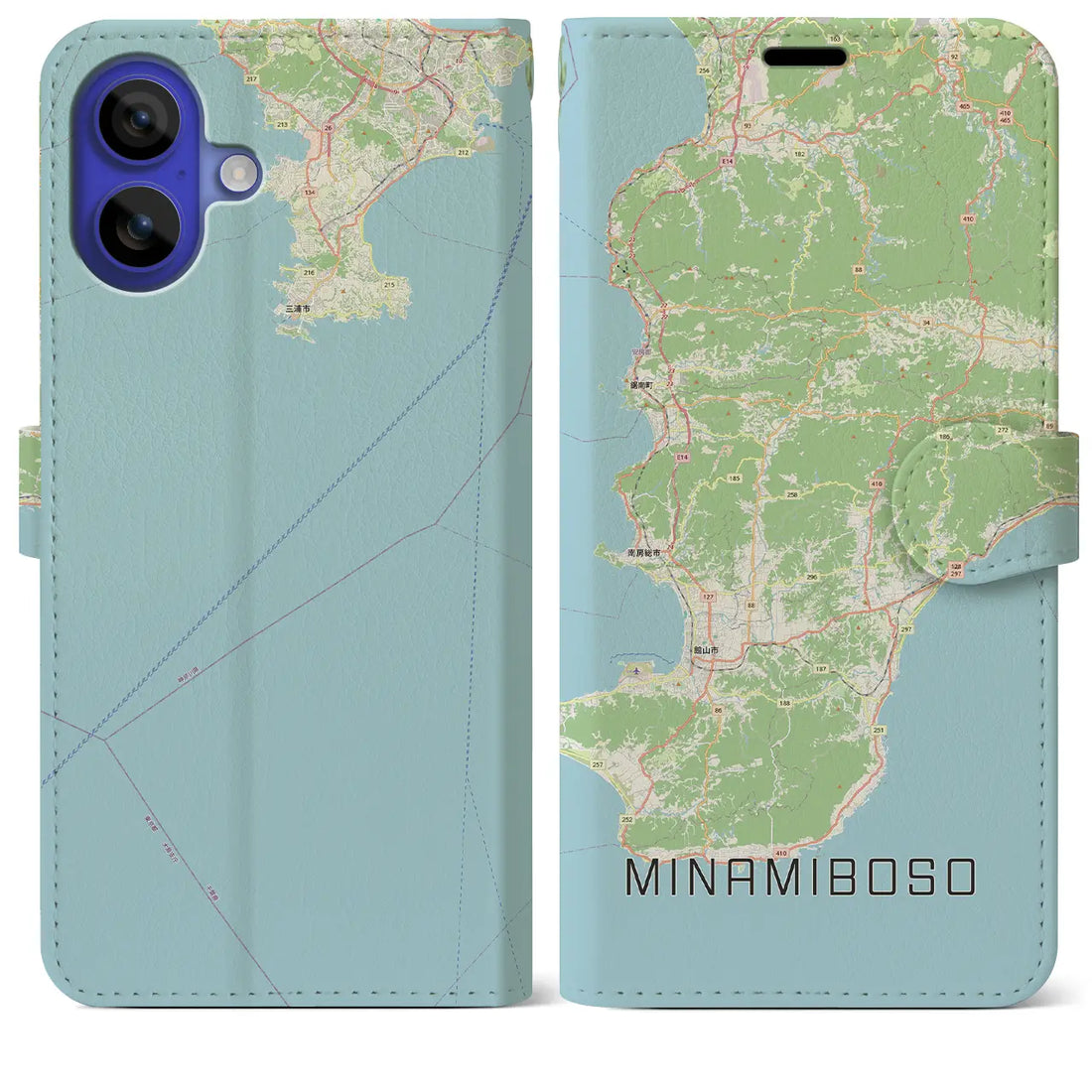 【南房総（千葉県）】地図柄iPhoneケース（手帳タイプ）モノトーン・iPhone 16 Pro Max 用