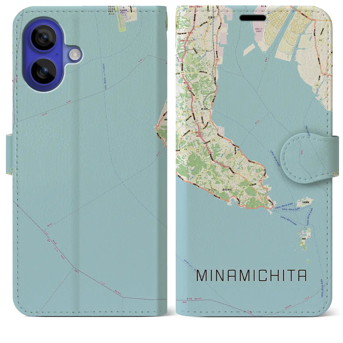 【南知多（愛知県）】地図柄iPhoneケース（手帳タイプ）モノトーン・iPhone 16 Pro Max 用