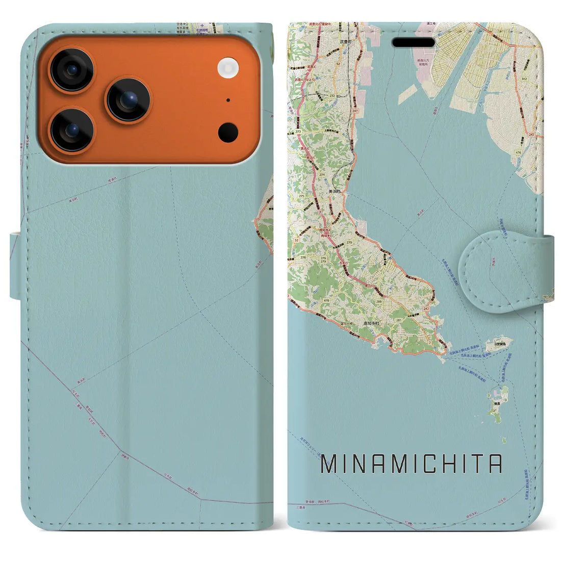【南知多（愛知県）】地図柄iPhoneケース（手帳タイプ）モノトーン・iPhone 17 Pro Max 用