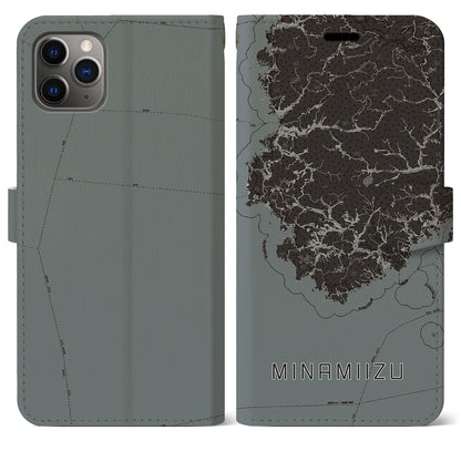 【南伊豆（静岡県）】地図柄iPhoneケース（手帳タイプ）モノトーン・iPhone 11 Pro Max 用