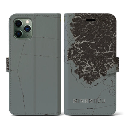 【南伊豆（静岡県）】地図柄iPhoneケース（手帳タイプ）モノトーン・iPhone 11 Pro 用