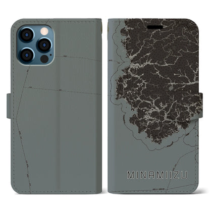 【南伊豆（静岡県）】地図柄iPhoneケース（手帳タイプ）モノトーン・iPhone 12 / 12 Pro 用