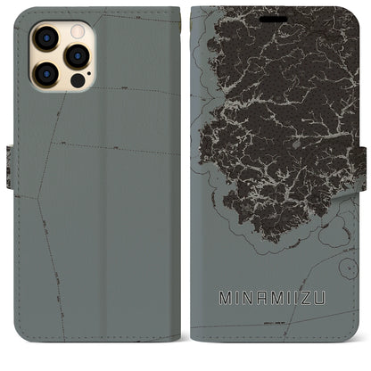 【南伊豆（静岡県）】地図柄iPhoneケース（手帳タイプ）モノトーン・iPhone 12 Pro Max 用