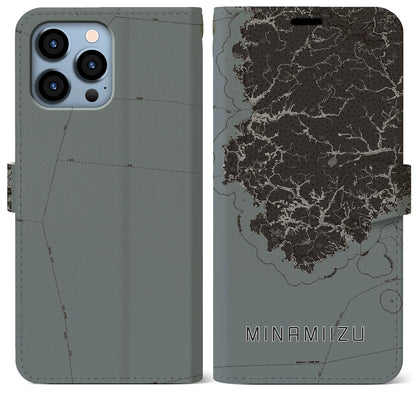 【南伊豆（静岡県）】地図柄iPhoneケース（手帳タイプ）モノトーン・iPhone 13 Pro Max 用