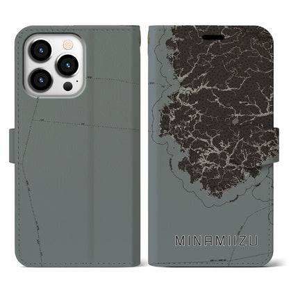 【南伊豆（静岡県）】地図柄iPhoneケース（手帳タイプ）モノトーン・iPhone 13 Pro 用