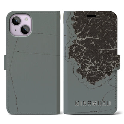 【南伊豆（静岡県）】地図柄iPhoneケース（手帳タイプ）モノトーン・iPhone 14 用