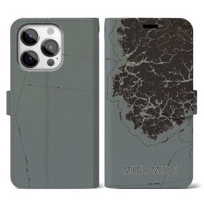 【南伊豆（静岡県）】地図柄iPhoneケース（手帳タイプ）モノトーン・iPhone 14 Pro 用