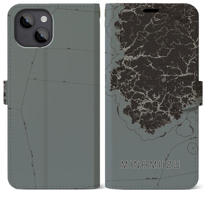 【南伊豆（静岡県）】地図柄iPhoneケース（手帳タイプ）モノトーン・iPhone 14 Plus 用