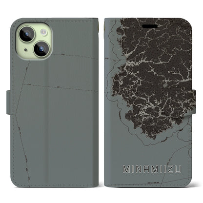 【南伊豆（静岡県）】地図柄iPhoneケース（手帳タイプ）モノトーン・iPhone 15 用