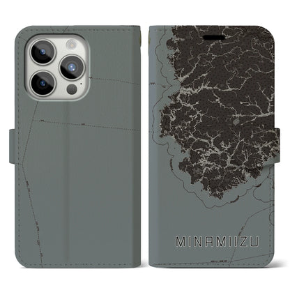 【南伊豆（静岡県）】地図柄iPhoneケース（手帳タイプ）モノトーン・iPhone 15 Pro 用