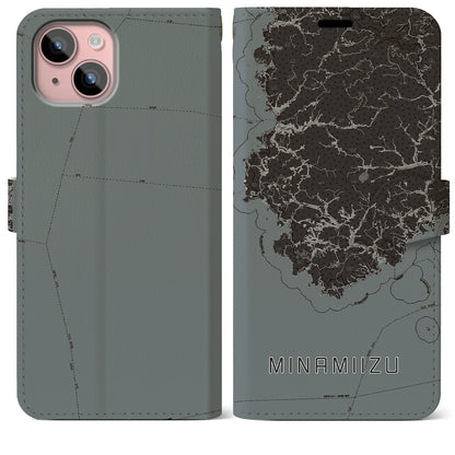 【南伊豆（静岡県）】地図柄iPhoneケース（手帳タイプ）モノトーン・iPhone 15 Plus 用