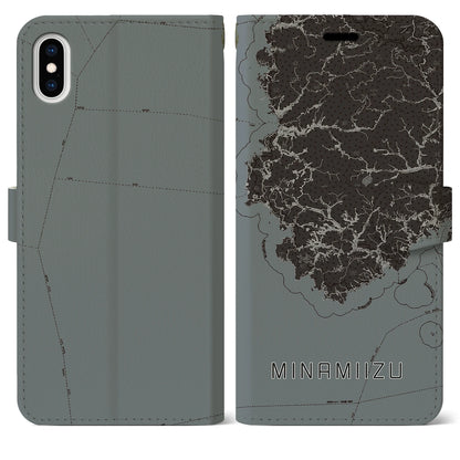 【南伊豆（静岡県）】地図柄iPhoneケース（手帳タイプ）モノトーン・iPhone XS Max 用