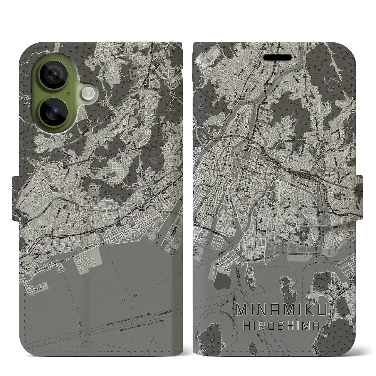 【南区（広島市）】地図柄iPhoneケース（手帳タイプ）