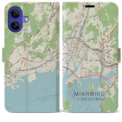 【南区（広島市）】地図柄iPhoneケース（手帳タイプ）モノトーン・iPhone 16 Pro Max 用