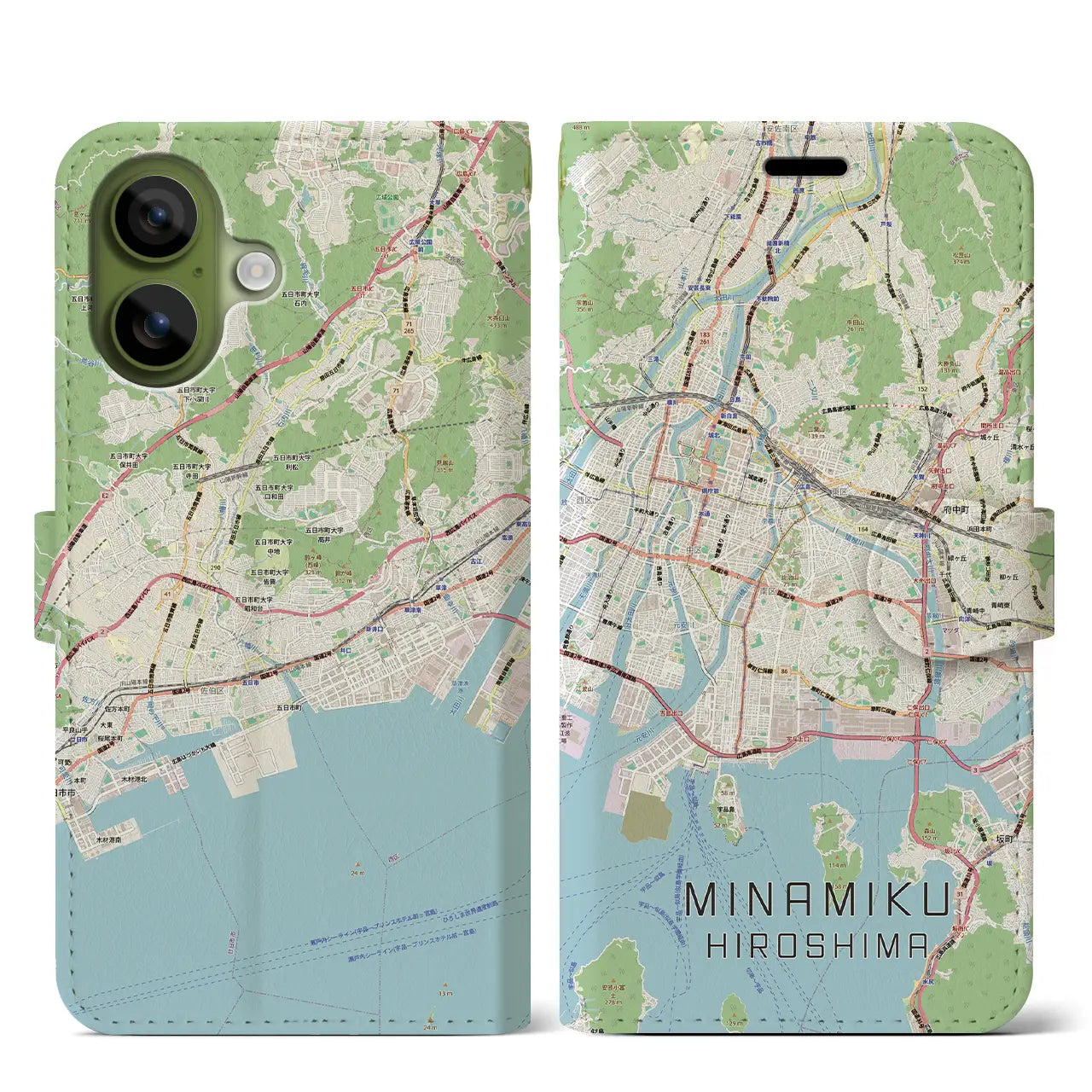 【南区（広島市）】地図柄iPhoneケース（手帳タイプ）