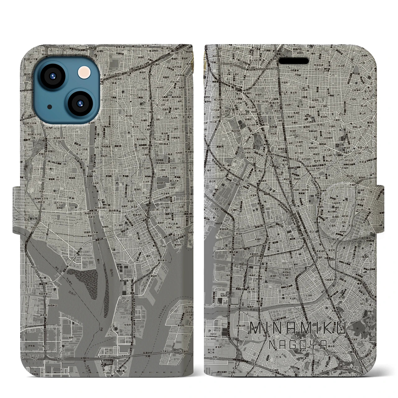 【南区（名古屋市）】地図柄iPhoneケース（手帳タイプ）
