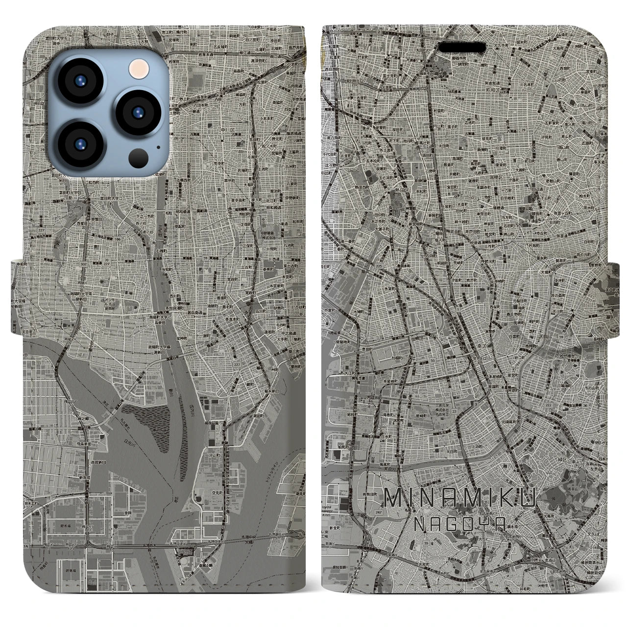 【南区（名古屋市）】地図柄iPhoneケース（手帳タイプ）