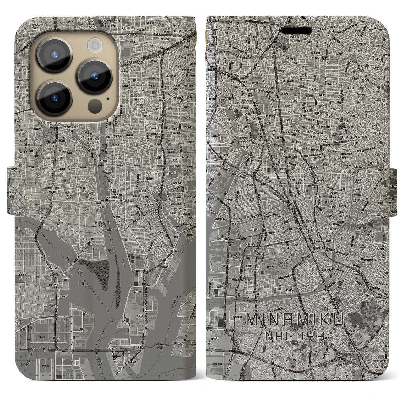 【南区（名古屋市）】地図柄iPhoneケース（手帳タイプ）