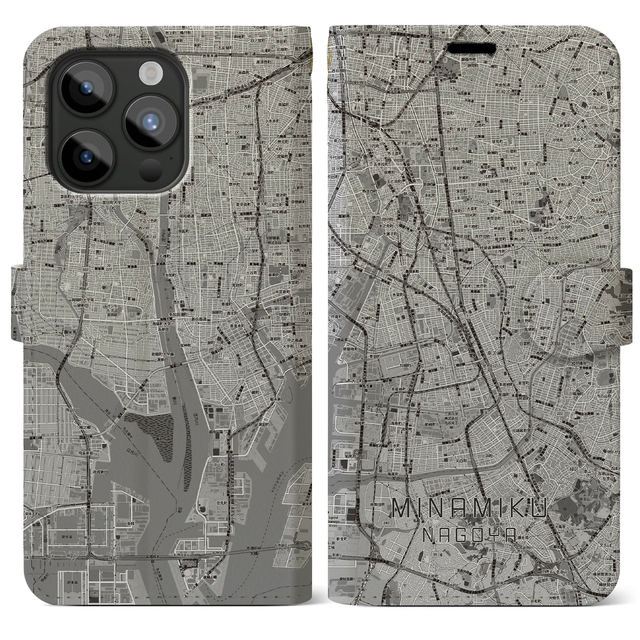 【南区（名古屋市）】地図柄iPhoneケース（手帳タイプ）