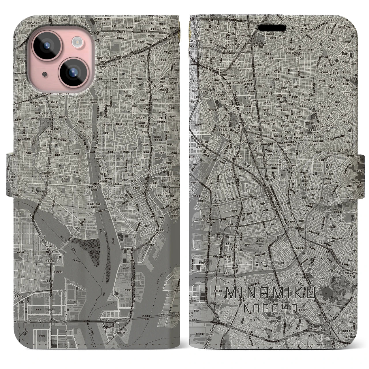 【南区（名古屋市）】地図柄iPhoneケース（手帳タイプ）