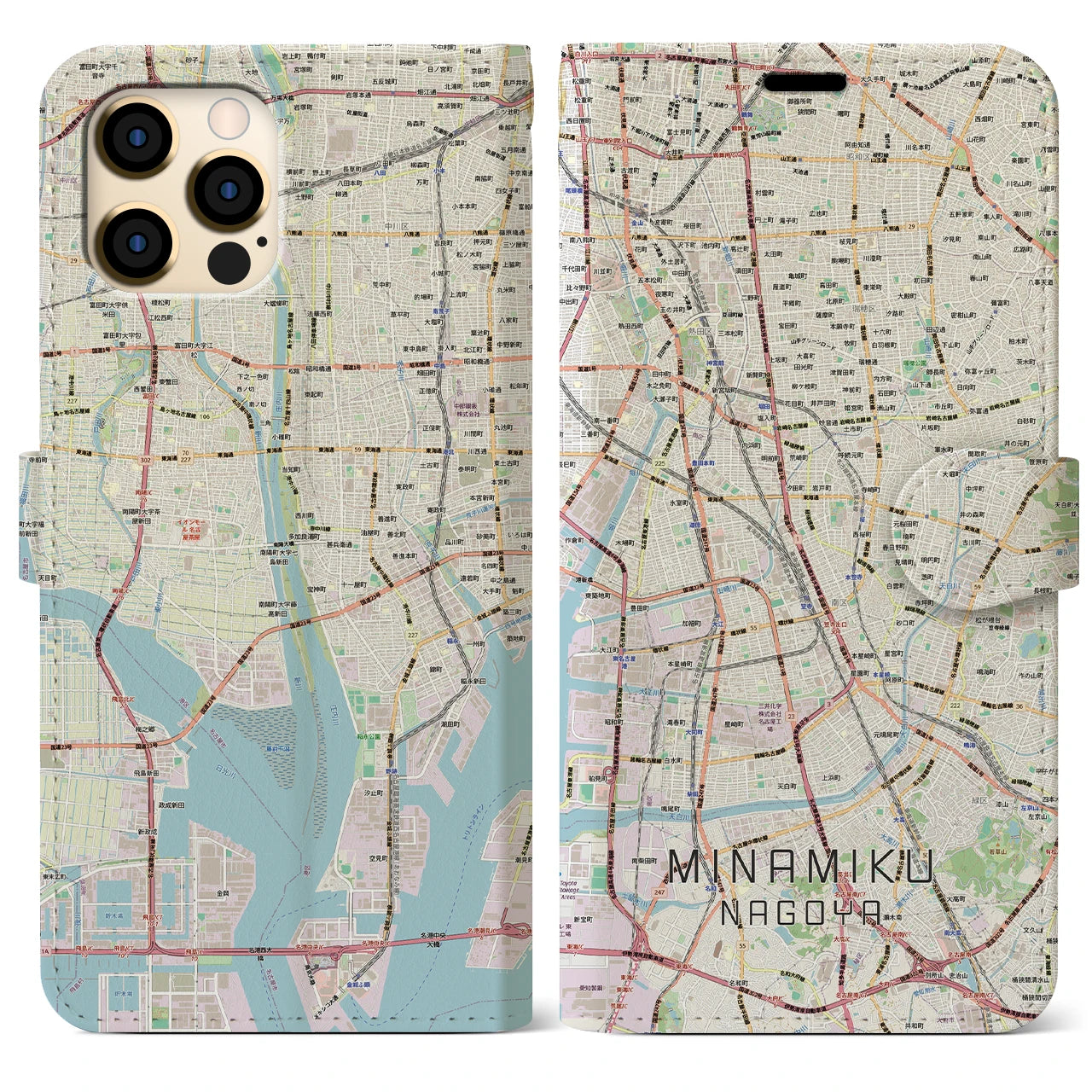 【南区（名古屋市）】地図柄iPhoneケース（手帳タイプ）